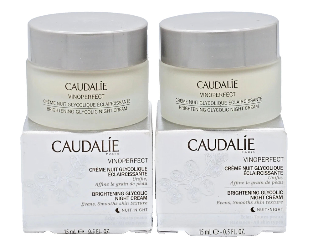 (LOT OF 2) Caudalie Vinoperfect Brightening Glycolic Night Cream 0.5oz Each